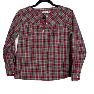 Vineyard Vines Girls Large L 14 Red Green Holiday Tartan Plaid Long Sleeve Top